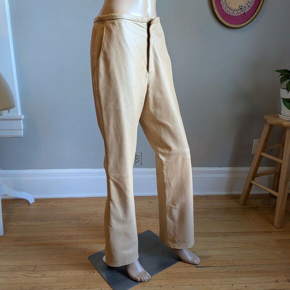 Vintage Y2K Uniform Paul Richard Leather Pants Tan High Rise Size 6 - Picture 9 of 11
